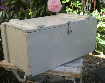 Vintage industrial wood tool box wooden box with lid storage box rustic french shabby