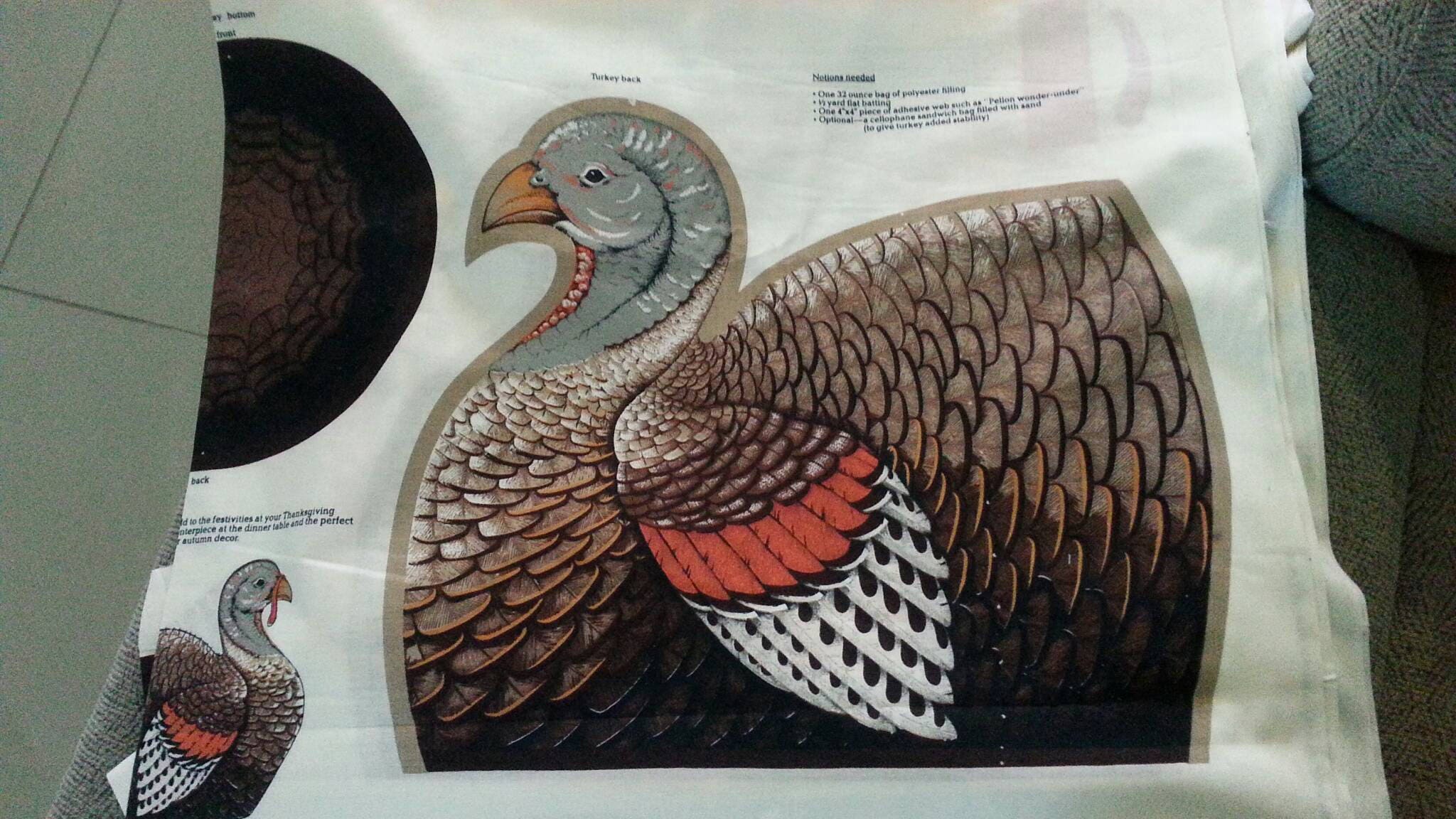 Turkey Bird Fabric Panel. Cranston Print Works Co Thanksgiving