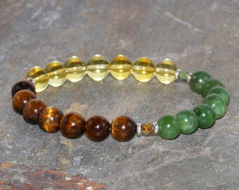 8mm Abundance & Prosperity Bracelet, Citrine-Tiger Eye-Jade, AA Grade Beads, Healing Yoga Mala Beads, Manifestation-Success-New Beginnings