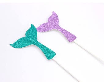 ON SALE Mermaid Tail Cupcake Topper, Under The Sea Cup Cake Topper, Mermaid Cup Cake Topper, Lavender and Aqua Cup Cake Topper, Glitter Merm