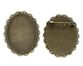 2 support cabochon 30x40mm bronze pin