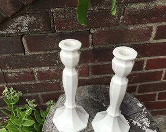 Set of Vintage White Candle holders