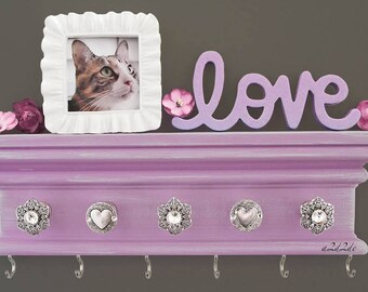 Necklace Holder Wall, Hanging Jewelry Storage, Lavender Hair Bow Organizer, 12" Headband Holder with Hooks, Teen Girls Room Decor