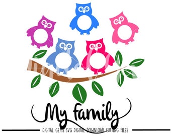 Owl family tree svg / dxf / eps / png files. Digital download. Small commercial use ok.