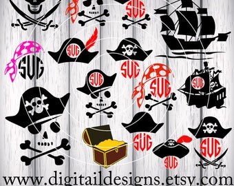 Pirate SVG Bundle - png - dxf - eps - fcm - ai - Silhouette - Cricut - Commercial Use SVG - Pirate monogram - Pirate Clipart - Pirate Party