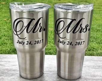 Stainless Steel Tumbler Set 30 Oz. Mr. And Mrs. Wedding Gift