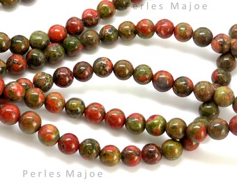 Lot de 10 perles unakite rondes naturelles 6 mm