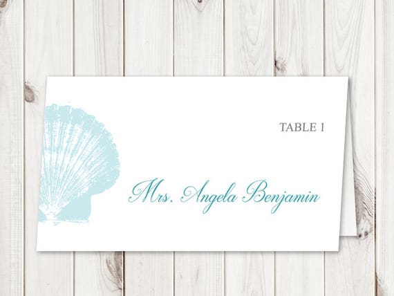 Beach Wedding Place Card Template Seaside Romance