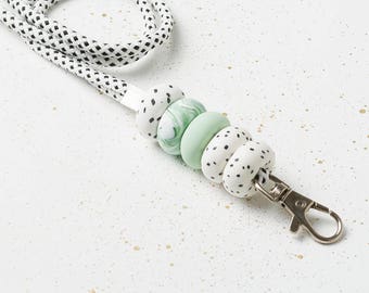 Lanyard, Beaded lanyard, Lanyard with id holder, Teacher lanyard, Necklace lanyard, ID Badge holder, Key lanyard, ID holder, White lanyard