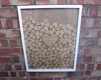 Personalised Drop top alternative wedding Guest Book Holds various heart tokens, large personalised heart colours black,white,wood effect