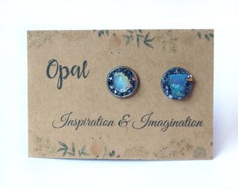 Raw Birthstone Jewelry, Opal Studs, Opal Earrings, Opal Earrings for Women, October Birthstone, Opal Stud Earrings, Gold Opal Earrings