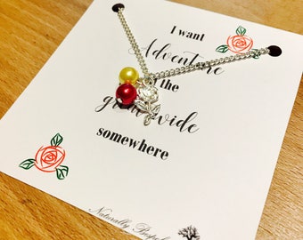 beauty and the beast necklace, beauty and the beast, disney necklace, belle necklace, birthday necklace, belle, rose necklace, disney