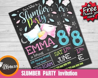 Slumber Party Invitation - "SLEEPOVER BIRTHDAY Invitation" Pajama Party, Girl Sleep Over Digital Invite, Tween Teen Birthday Printable