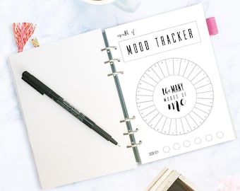 Monthly Mood Tracker Circle, Bullet Journal, A5 Journal, Mood Chart, Printable, PDF Download, Track Your Mood, Instant, Shortcut