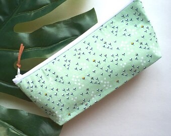 Mint Green Floral Zipper Pouch