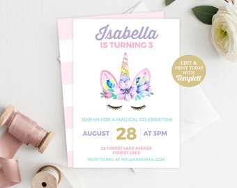 Unicorn Invitation, Unicorn Party, Unicorn Birthday, Unicorn Birthday Invitation, Unicorn Invite, Magical Unicorn, INSTANT DOWNLOAD, Magical