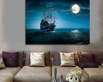Pirate Ship The Flying Dutchman Ghost Ship Framed Canvas Wall Art Davey Jones Jack Sparrow Ship