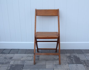 Vintage Snyder Chair Co Inc. Solid Oak Wood Folding Chair With Backrest & Metal Screws Made in USA American Chair Renting Brooklyn Flushing