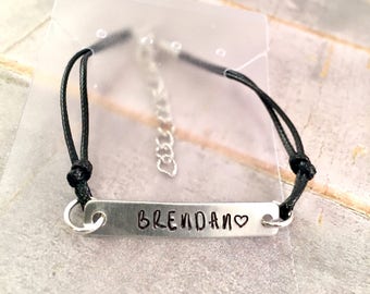 Personalized Name Bracelet, Custom Bracelet With Cord, Hand Stamped, Mantra bracelet, Girlfriend Bracelet, Mother Daughter, Gift for her