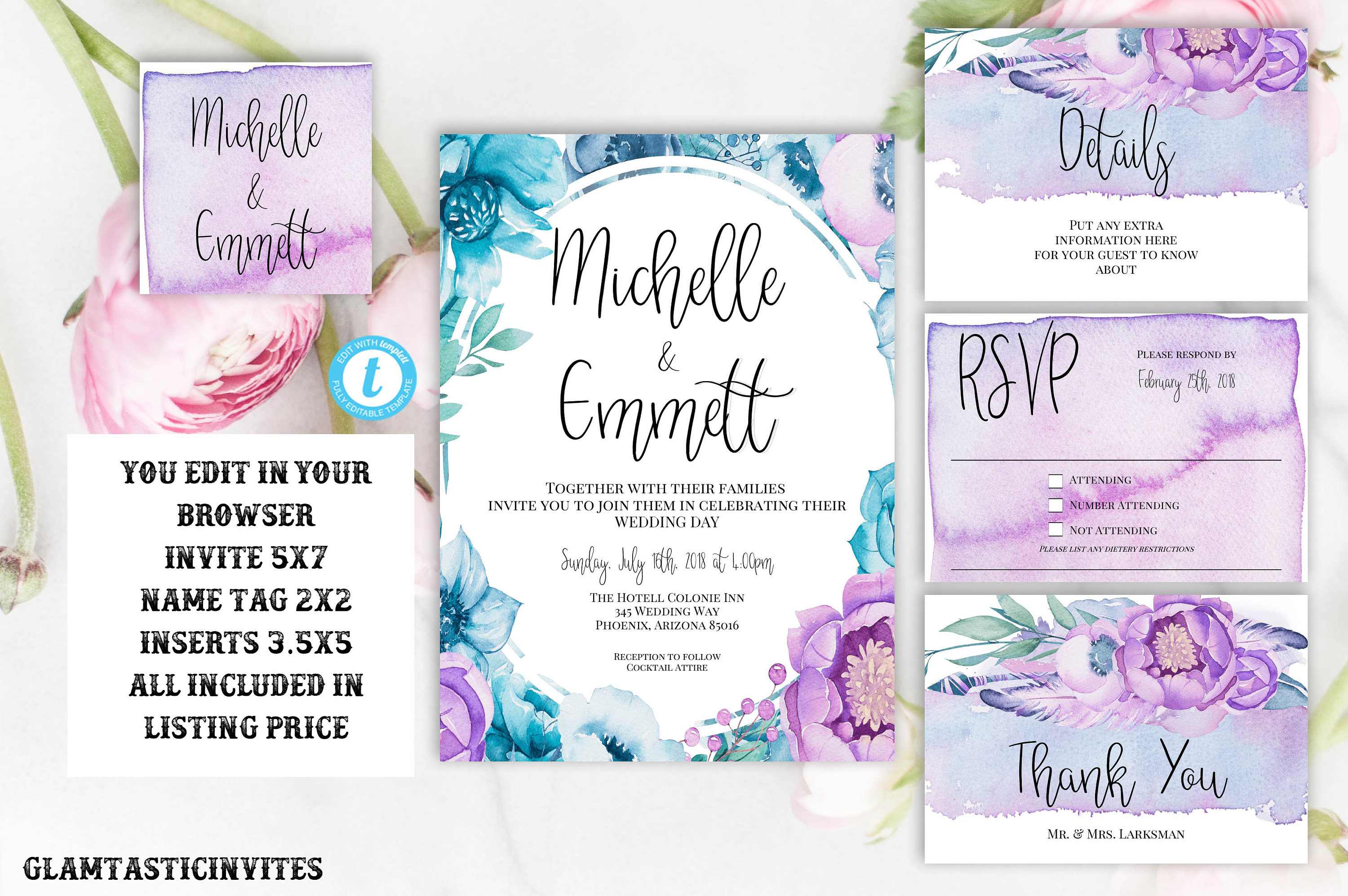 watercolor wedding invitation templates