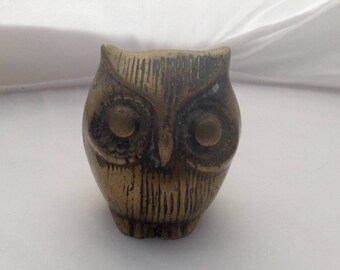 Brass Owl Paperweight French Vintage Hibou ( Ref no. A112 )