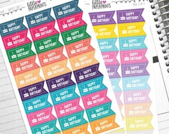 60 Flag Stickers - "Flags: Happy Birthday" Stickers - Multi Color Variety Line 1 Decorative Planner Stickers