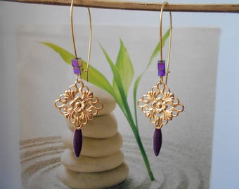 Purple sequin gold earrings