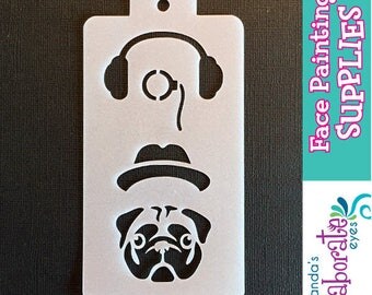 HIPSTER PET PUG - Face Painting Stencil (Medium)