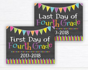 Back to School Sign, School Sign Prop, First Day of Fourth Grade Sign, Chalkboard Sign, First Day of School, 4th Grade, Instant Download