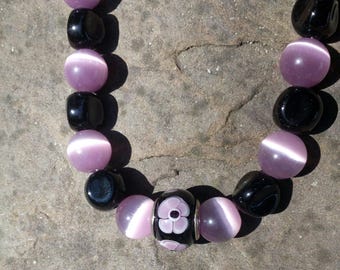 Lavender and Black Necklace and Earrings