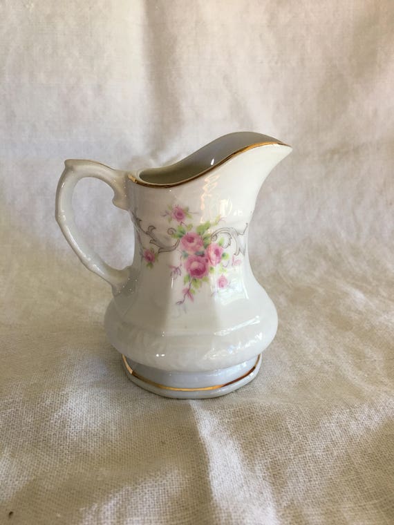 Vintage Mini Porcelain Pitcher Creamer Pink Cascading Roses