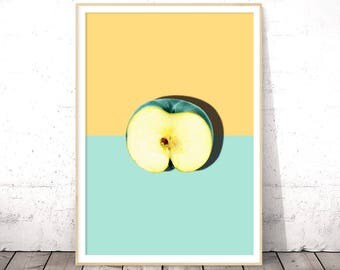 Fruit Wall Print, Modern Kitchen Art, Apple Print, Pastel Wall Print, Kitchen Printable Decor, Kitchen Poster, Printable Instant Download