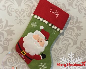 Personalised Christmas Stocking, Deluxe Plush Santa Any Name, Personalized Christmas Gift