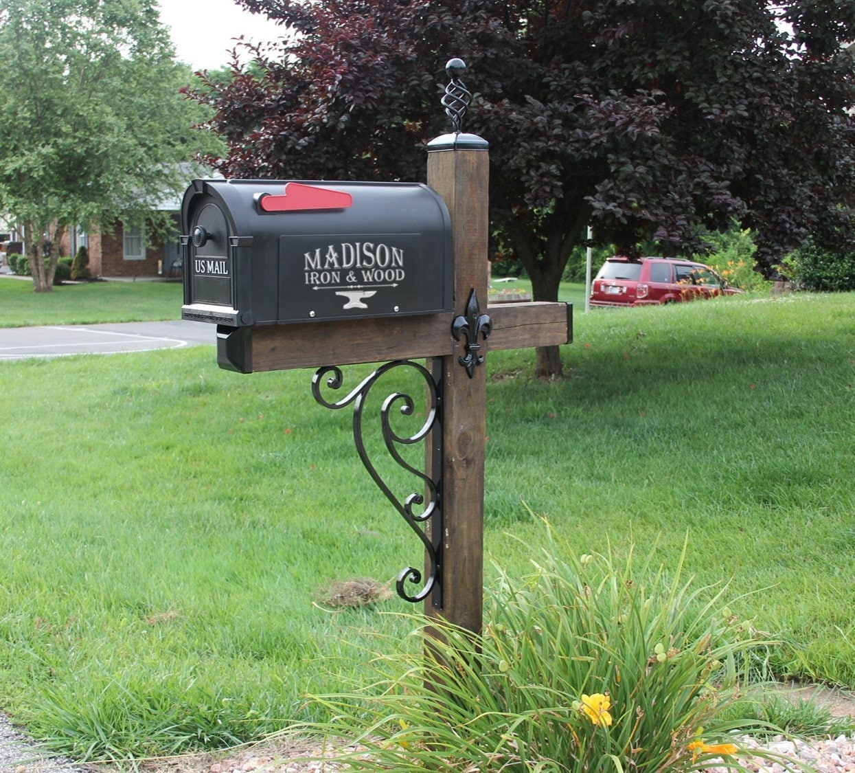 Scrolled Iron Mailbox Post Dress Up Kit Wrought iron Mailbox