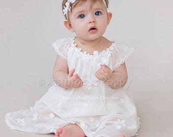 Baby girl christening dress, lace christening dress, baptism dress, baptism gown, silk christening dress, bohemian baby dress