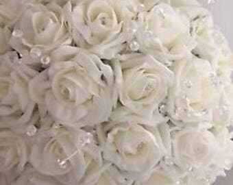Artifical wedding flower ivory foam rose bride crystal wedding teardrop bouquet