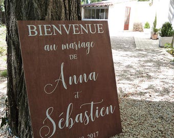 Panneau en bois pour mariage. Panneau de bienvenue mariage. Pancarte bienvenue mariage