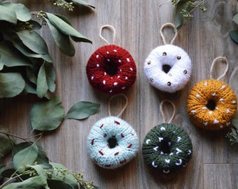 Hand knit ornament donuts