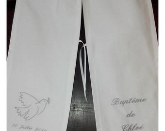 baptism embroidery with Dove gray scarf
