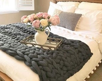Chunky Knit Blanket, Cable Knit throw, Chunky Knit Throw, Chunky Knit Throw, Arm Knit blanket,Giant Knit blanket,MERINO WOOL