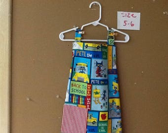 Child's apron, Pete the cat, back to school, school bus, Pete, Apple, colors, school is cool, arts, paint apron, reversible, unisex, pocket