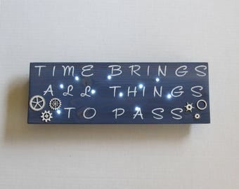 Blue Wood Wall Light, Time Brings All Things To Pass, Inspirational Wall Art, Custom Wood Signs, Wood Home Decor, Wood Night Light