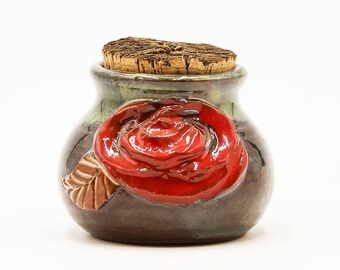Rose Stash Jar | Stash Jar | Herb Jar | Cork Jar | Pottery | Ceramic | Stoneware | Pottery Cork Jar | Ceramic Cork Jar | Handmade Pottery