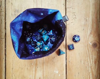 Dice Bag "Space is Big" Reversible, Free Standing, Holds 20 Sets or 140 Dice