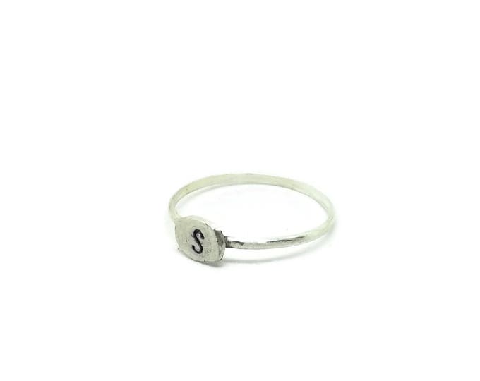 Sterling Silver Initial Ring, Personalized Silver Stacking Ring, Hand Stamped Initial Ring, Unique Birthday Gift, Custom Initial Ring