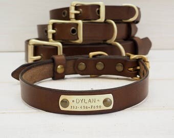 Dog Collar, Leather Dog Collar, Dog Collar Leather, Free id tag , Brown Leather Collar, Dog Collar Personalized, Dog Lover Gift, Dog Gift