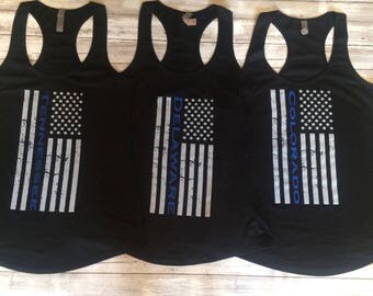 Police Flag Racerback Tank Top, United We Stand Tank Top, Thin Blue Line Tee, Police Shirt, Police Tank, Police Flag Shirt, Police Flag Tee