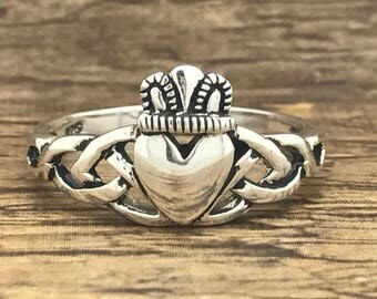 Silver Celtic Claddagh Ring, Personalize Custom Engrave Sterling Silver Claddagh Ring, Love, Loyalty & Friendship Ring,FREE ENGRAVING