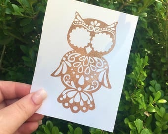 Owl mandala car decal, Monogram owl decals, mandala decal stickers, yeti tumbler decals for women, aztec owl decal, bird mandala decals