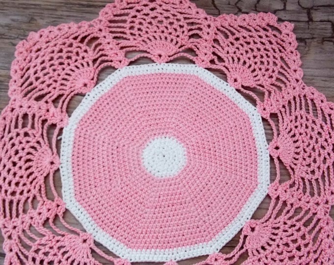 Cotton doily pink sunflower ornaments crochet lace doily pink doily crocheted decoration crochet table decor decorative crochet